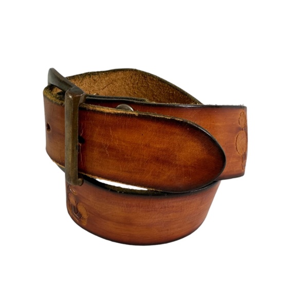 Vintage Brown Leather Mushrooms & Flowers Pattern Belt 28 Unisex main image 6